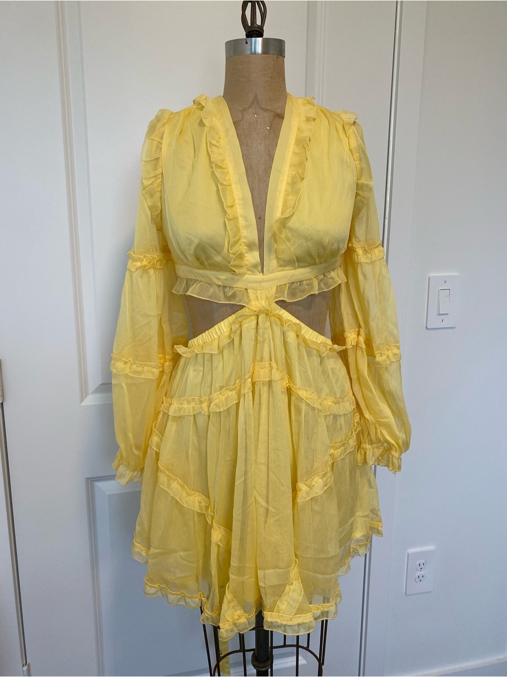 Luxxel Yellow Backless Ruffle Mini Dress